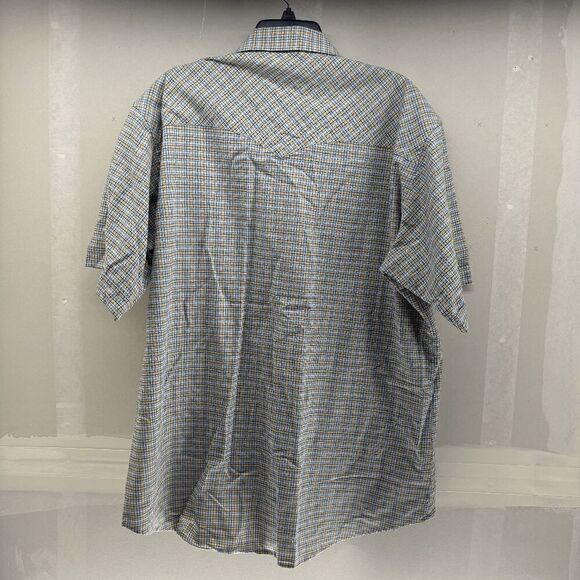 Vintage Ely Cattleman Pearl Snap Shirt Mens 17.5 Blue Yellow Plaid Western Short - Picture 3 of 4